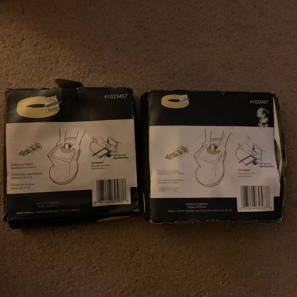 2 Kohler Wax Toilet Bowl Gaskets -New No Hardware